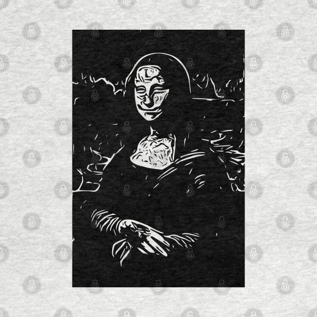 Evil Monalisa | Leonardo da Vinci line art | Black pop art by Classical